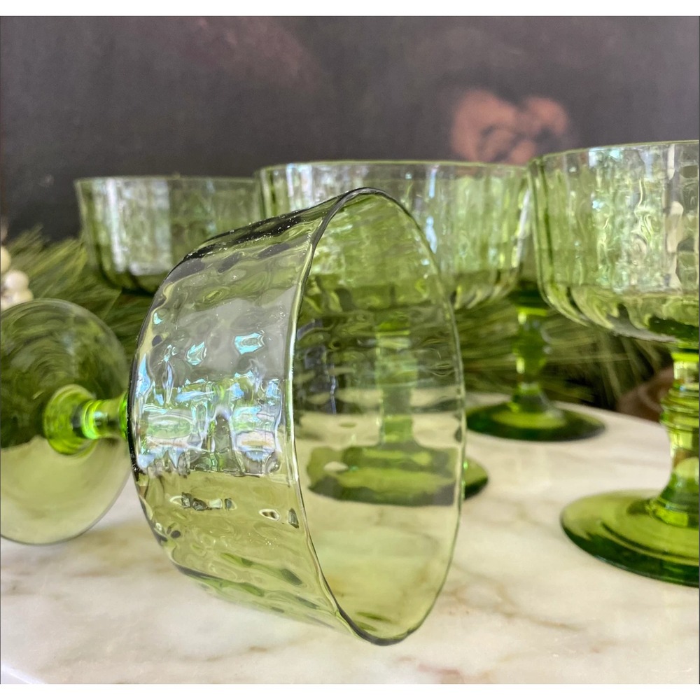 Vintage MCM, LENOX, Green Sherbet or Champagne Glasses, Set of 7, HTF pattern